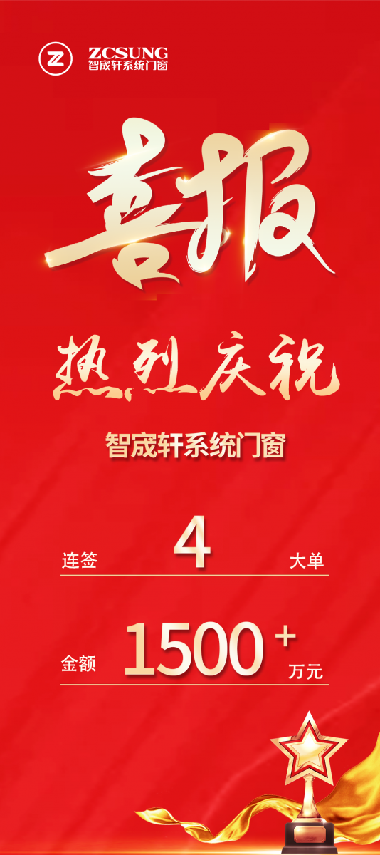 熱烈慶祝智宬軒系統(tǒng)門窗連簽4單，金額超1500萬元?。?！